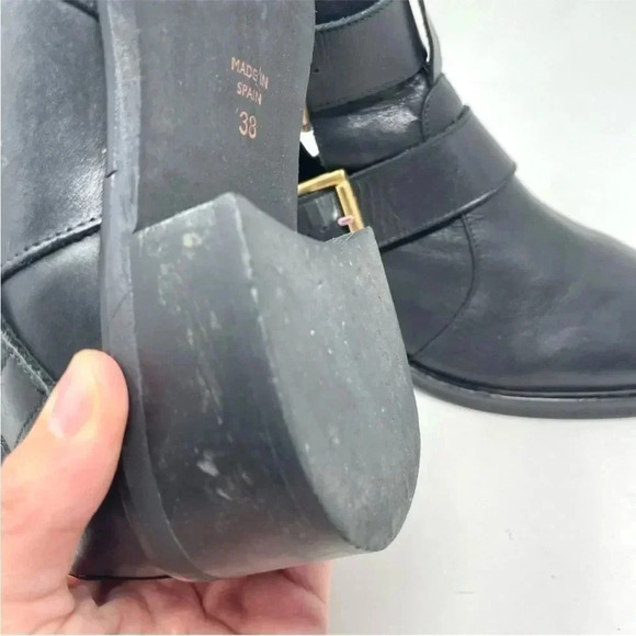 KG Kurt Geiger - Black Leather Moto Boots with Front Gold Caps - Picture 10 of 10